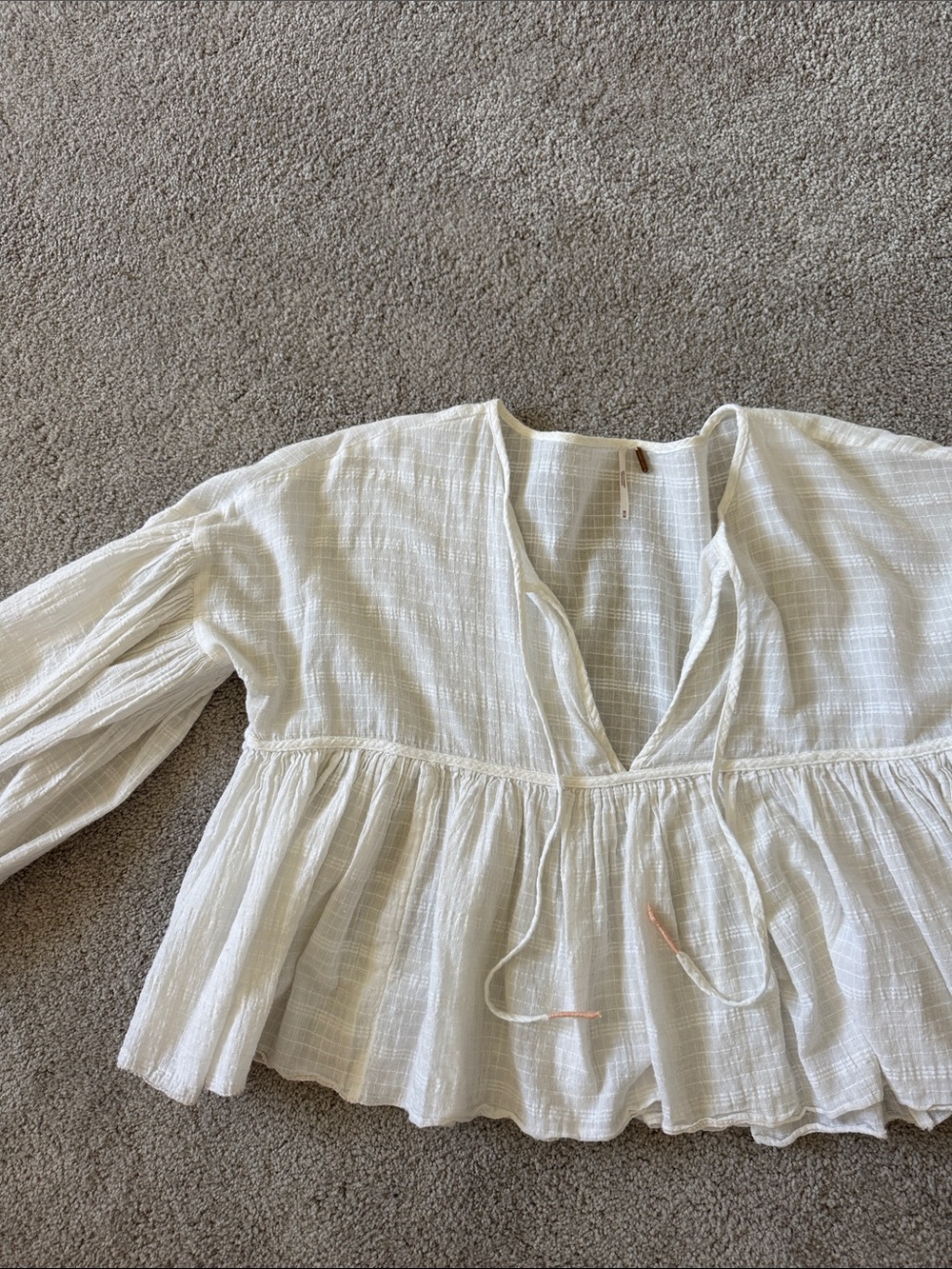 Free People Cream One-Shoulder Peasant Blouse